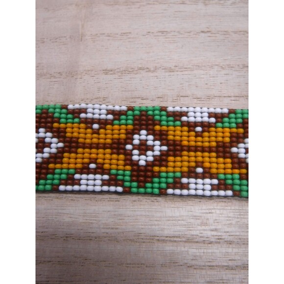 Loom Beaded Bracelet Brown, Green, & Orange w/ Vegan Leather - Picture 3 of 4
